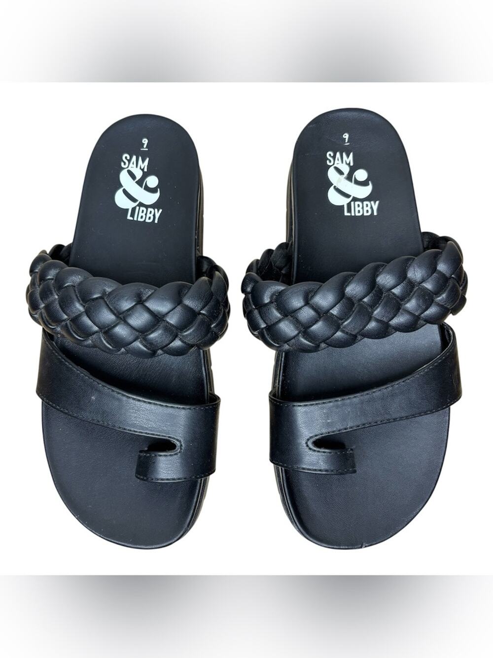 Sam & Libby Black Braided Double‑Strap Slide  Platform Sandals size 9